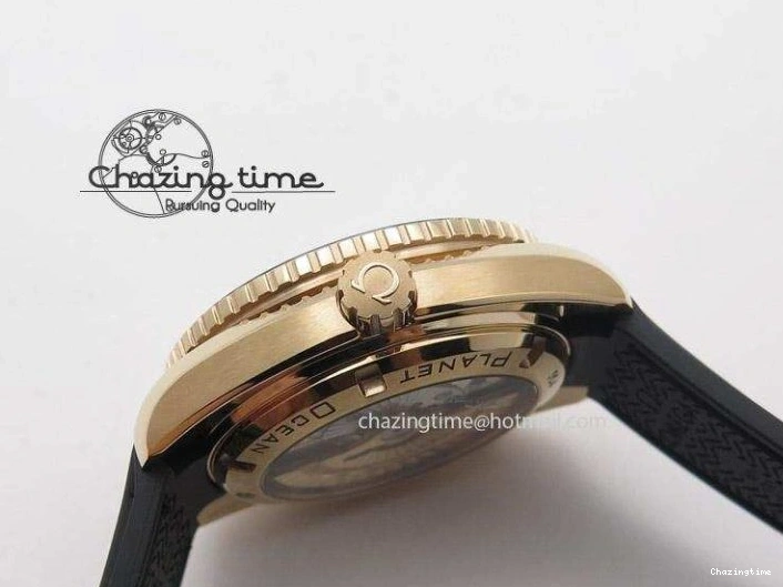 0301 Planet Ocean Professional Rose Gold Liquid Metal V6F 42mm On Black Rubber Strap A Vibrant 8266